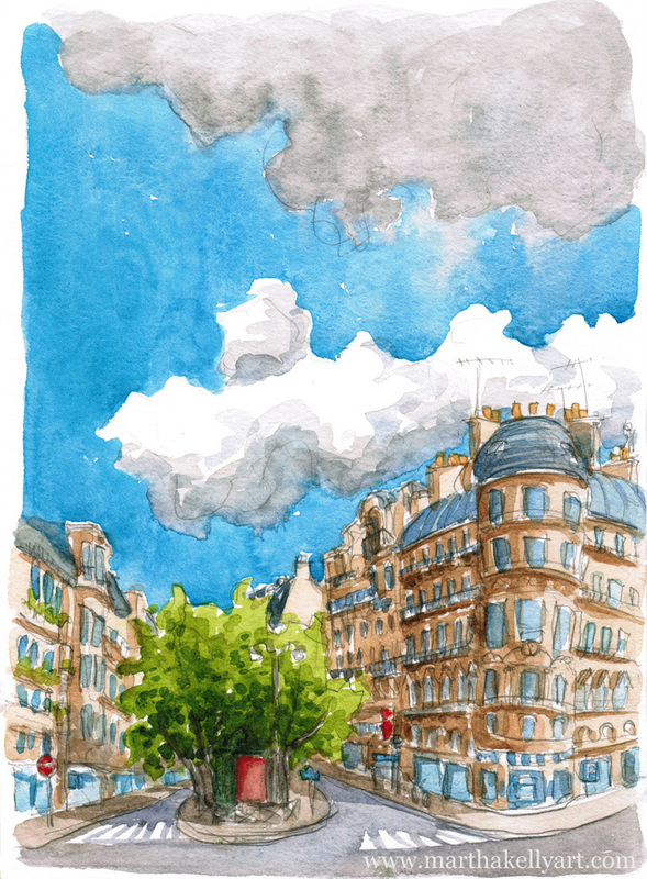 Sketch of a Street in Paris - Maja Sipilovic Art - Drawings & Illustration,  Places & Travel, Europe, France - ArtPal